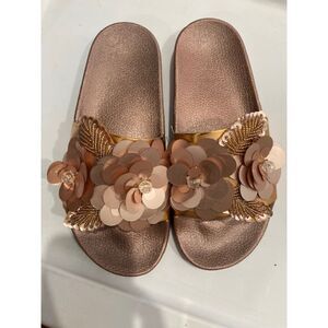 Rose Gold Floral Sequin Embellished Slide Sandals Size 6 NWT